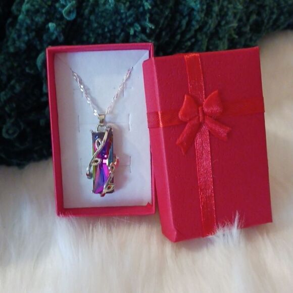 Rainbow Colored Sterling Silver Pendant Necklace - Picture 4 of 11